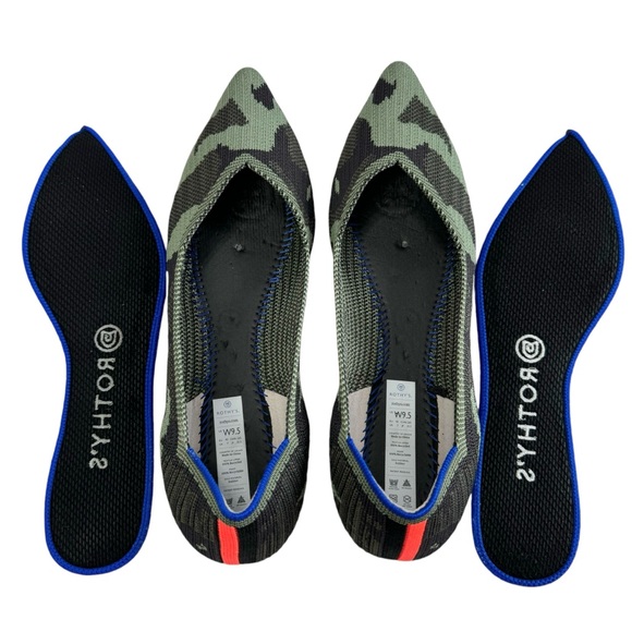 Rothy's The Point Olive Camo Pointed Toe Slip-On Flat Shoes Size 9.5 - Picture 15 of 16
